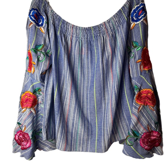 Flont Embroidered Off The Shoulder shirt NWT Large - Picture 3 of 7